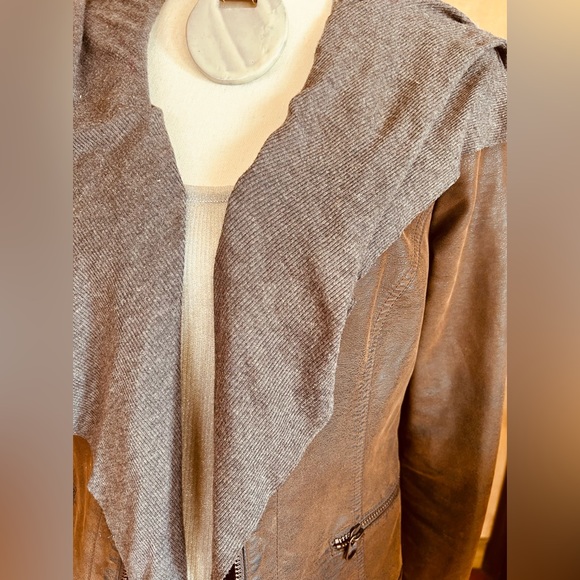 Hei Hei Anthropologie Small Layered Causeway Brown Vegan Leather Rayon Jacket - Picture 4 of 8